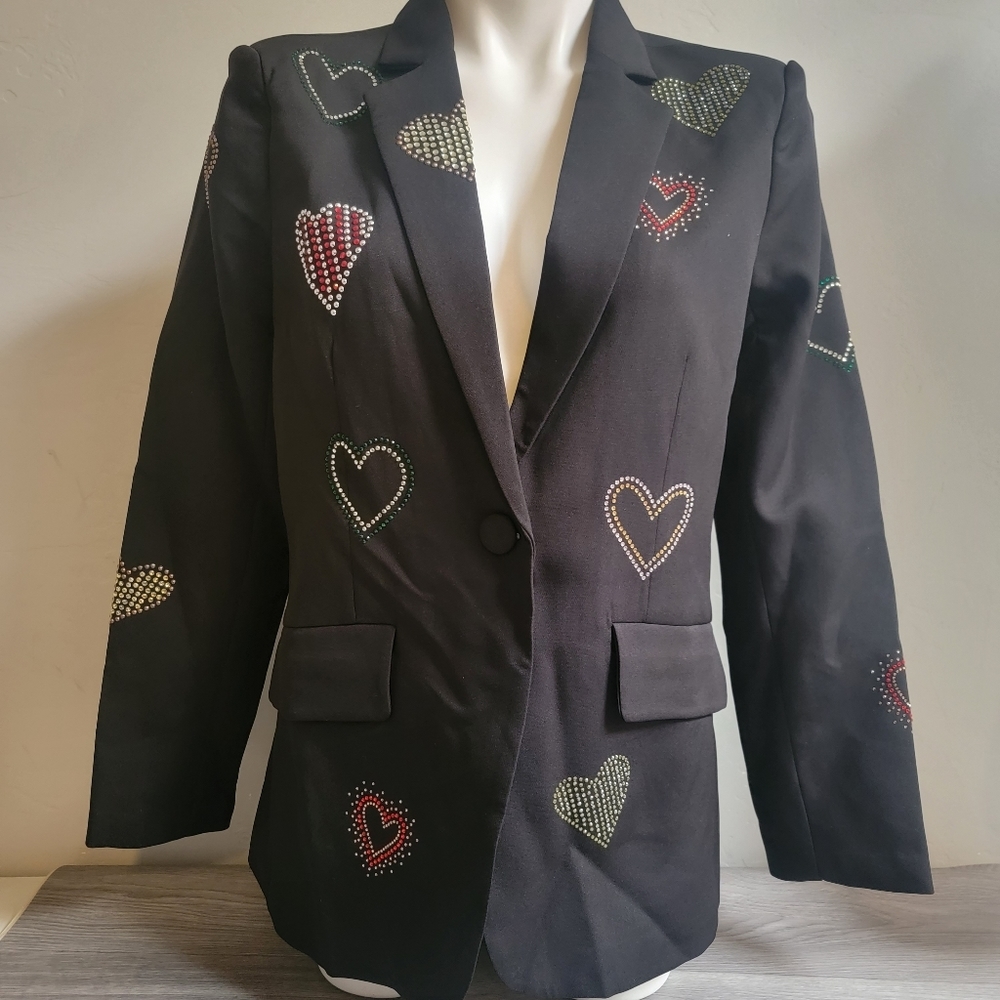 Heart Embellished Black Blazer